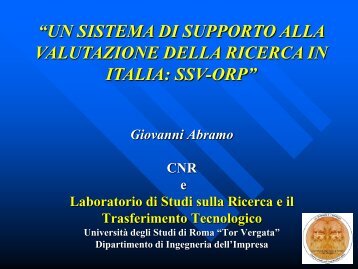 un sistema di supporto alla valutazione della ricerca in italia: ssv-orp