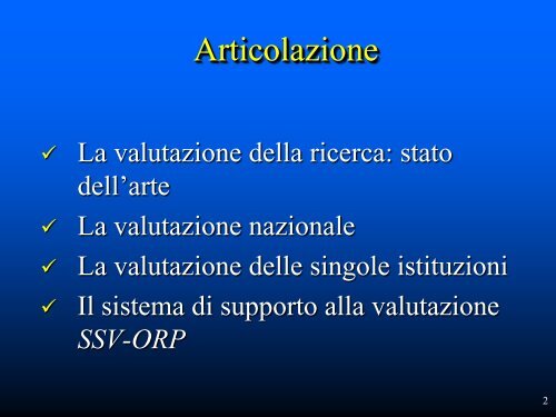 un sistema di supporto alla valutazione della ricerca in italia: ssv-orp