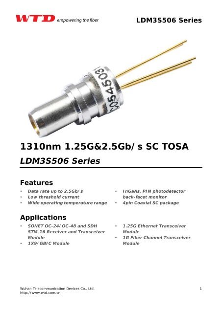 1310nm 1.25G&2.5Gb/s SC TOSA