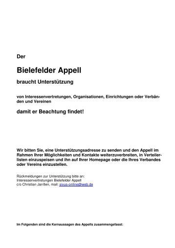 Bielefelder Appell - kurz und Aufruf - agmav WESTFALEN