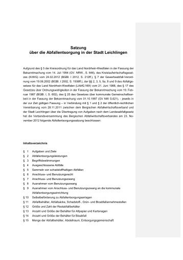 Abfallentsorgungssatzung Leichlingen - Bergischer ...