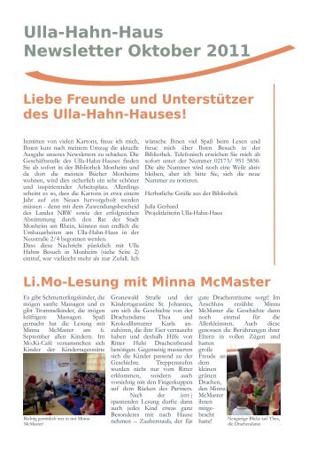 Ulla-Hahn-Haus Newsletter Oktober 2011 - Monheim am Rhein