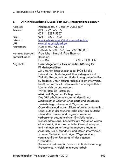 Beratungsstellen-Wegweiser 2012 - Jobcenter Düsseldorf