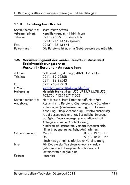 Beratungsstellen-Wegweiser 2012 - Jobcenter Düsseldorf