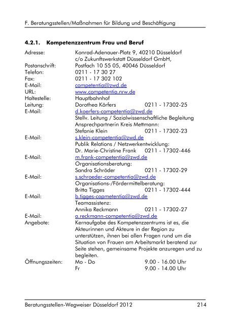 Beratungsstellen-Wegweiser 2012 - Jobcenter Düsseldorf