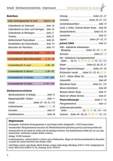 Pfarrbrief - Katholische Pfarrgemeinde St. Josef - Kamp-Lintfort