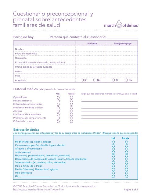 Cuestionario preconcepcional y prenatal sobre antecedentes familiares