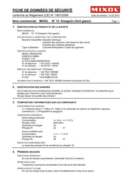 fiche de données de sécurité - Mixol