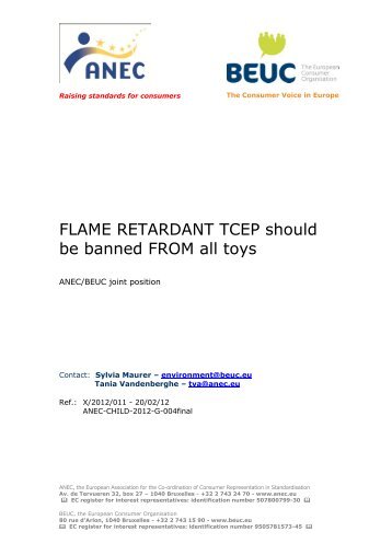 FLAME RETARDANT TCEP should be banned FROM all toys - ANEC