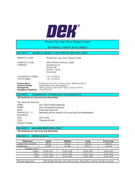 Powder Free Latex Glove, Polymer Coated MATERIAL SAFETY ...