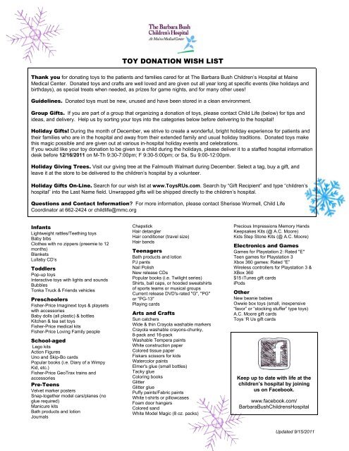 Toy Donation Wish List The Barbara