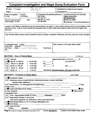 Complaint Investigation and Illegal Dump Evaluation Form