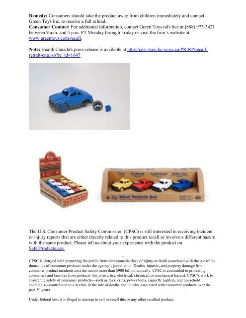 Green Toys Recalls Mini Vehicles Due To Choking