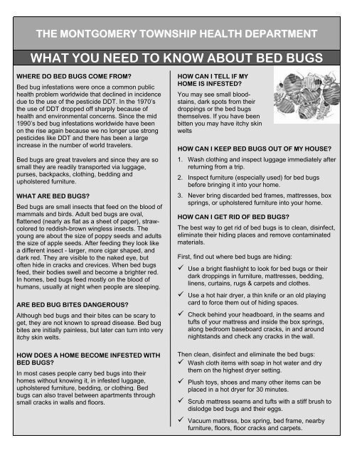 Bed Bug Handout Montgomery 10 Montgomery Township