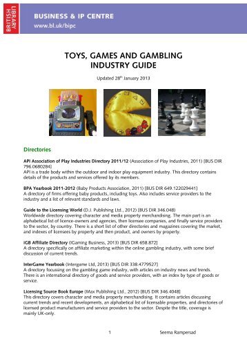 Toy and Games Industry Guide - British Library