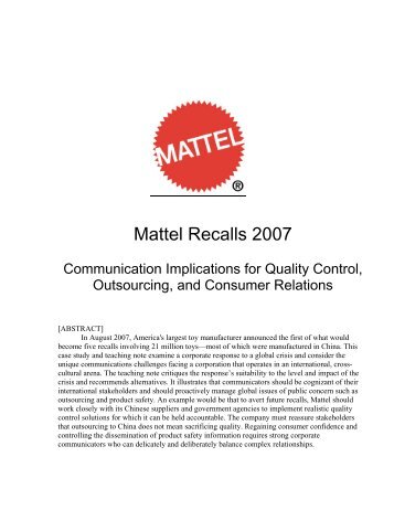 Mattel Recalls 2007 - The Arthur Page Society