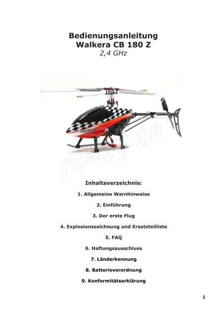 Bedienungsanleitung Walkera CB 180 Z 2,4 GHz - RC-Toy