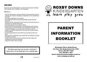 PARENT INFORMATION BOOKLET - Roxby Downs Kindergarten