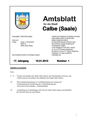 Amtsblatt 01/2013 - Die Rolandstadt Calbe (Saale)