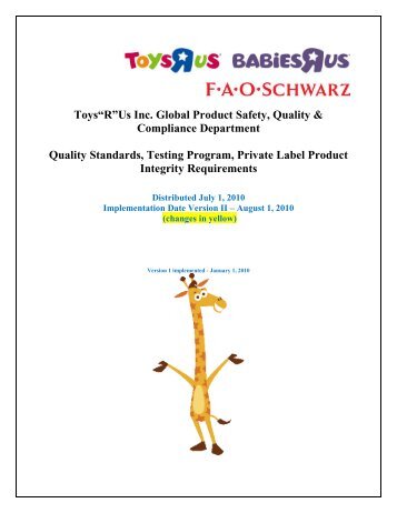 Toys“R”Us Inc. Global Product Safety, Quality - ToysRus Vendor ...