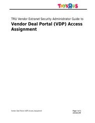VDP Vendor SA Manual - ToysRus Vendor|Extranet - Toys R Us