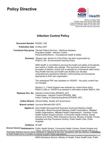 Infection Control Policy - NSW Health - NSW Government