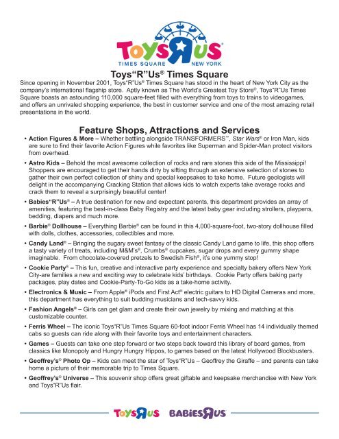 Toysâ€œRâ€ UsÂ® Times Square Feature Shops, Attractions and Services