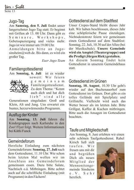Dies ist der neue Gemeindebrief: juli_august.pdf - Jugo Sinsheim