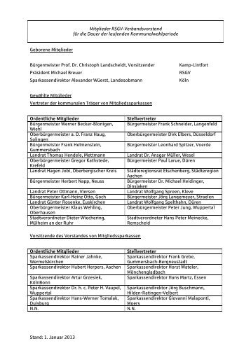 Stand: 1. Januar 2013 Mitglieder RSGV-Verbandsvorstand für die ...