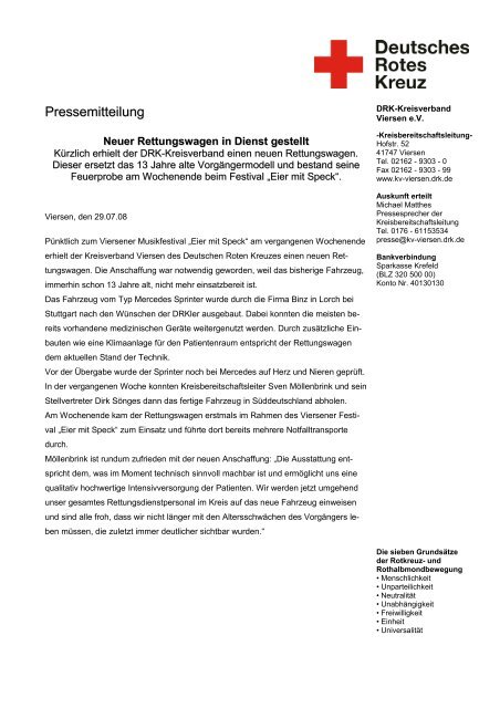 Pressemitteilung - DRK Kreisverband Viersen e.V.