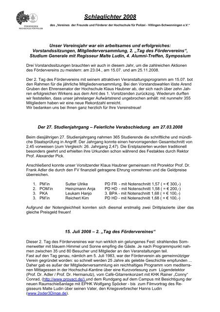 Schlaglichter 2008 hier zum Download - Hochschule für Polizei