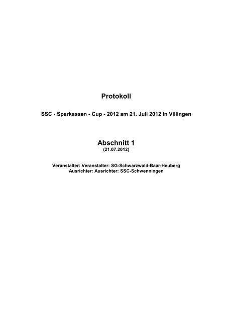 Protokoll und Ergebnislisten SSC Sparkassen Cup 2012