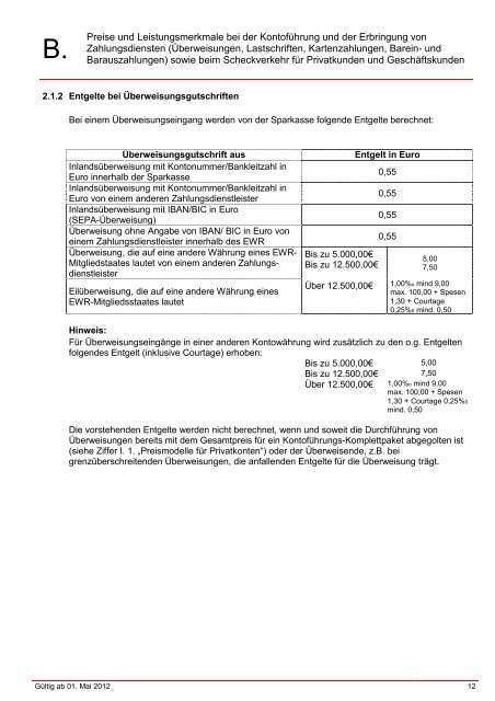 Preis- und Leistungsverzeichnis - Sparkasse Staufen-Breisach