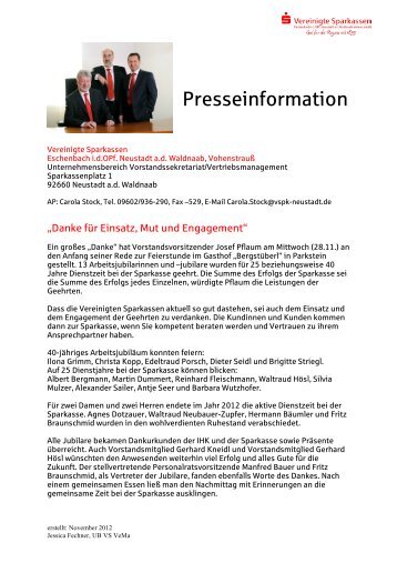 Presseinformation - Vereinigte Sparkassen Eschenbach i d Opf