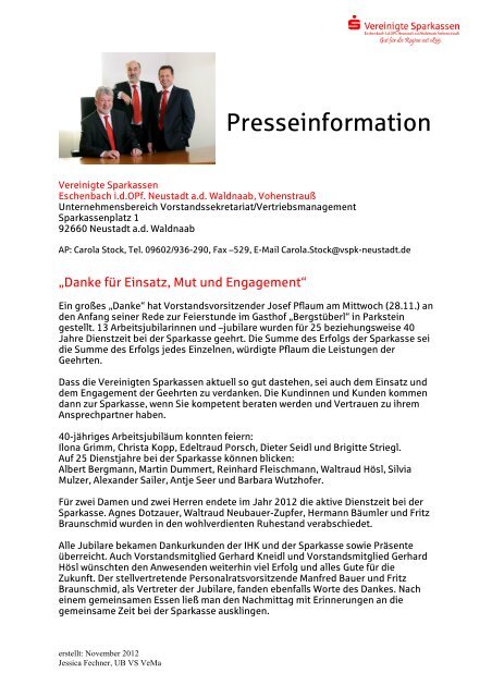 Presseinformation Vereinigte Sparkassen Eschenbach I D Opf