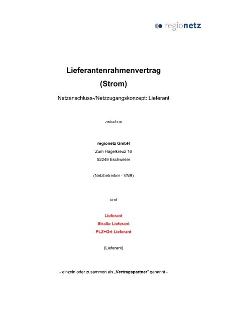 Lieferanten-Rahmenvertrag - regionetz GmbH