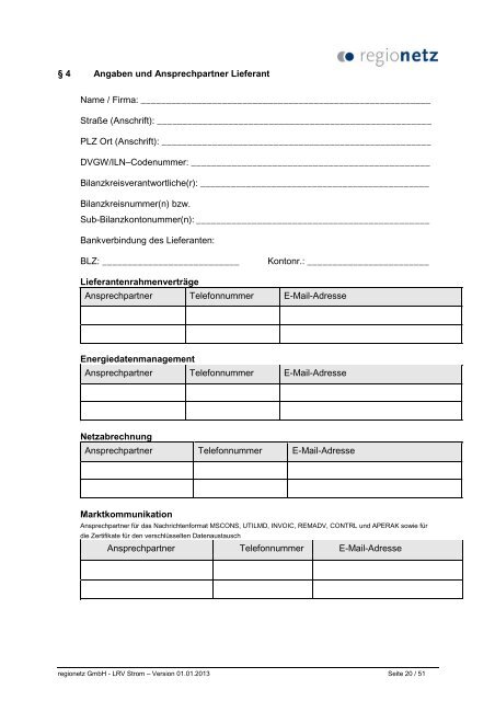 Lieferanten-Rahmenvertrag - regionetz GmbH