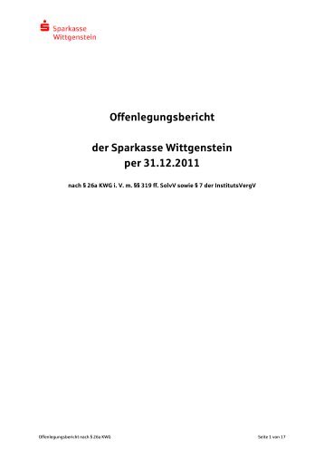 Lagebericht 2011 - Sparkasse Wittgenstein