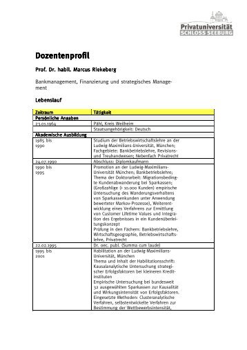 Dozentenprofil Dozentenprofil - Privatuniversität Schloss Seeburg