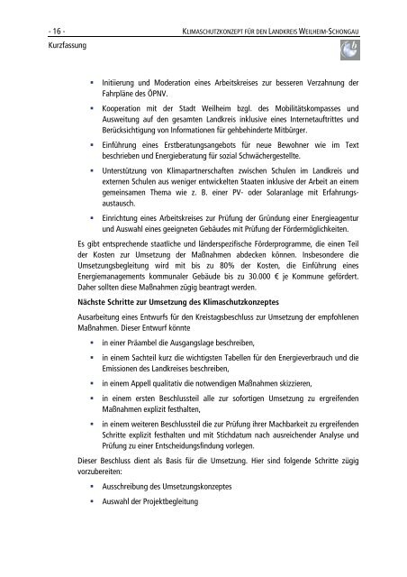 Klimaschutzkonzept für den Landkreis Weilheim-Schongau