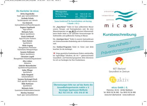 Die Kursleiter im micas - reaktiv