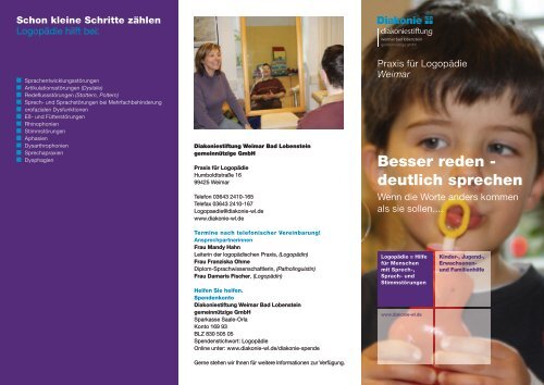 Flyer Logopädie - Diakoniestiftung Weimar Bad Lobenstein