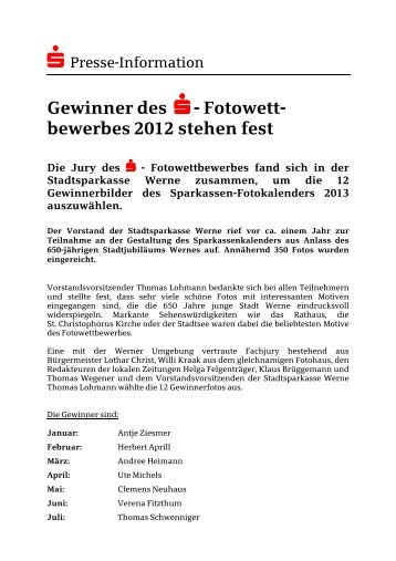 Presseinformation Gewinnuebergabe - Stadtsparkasse Werne