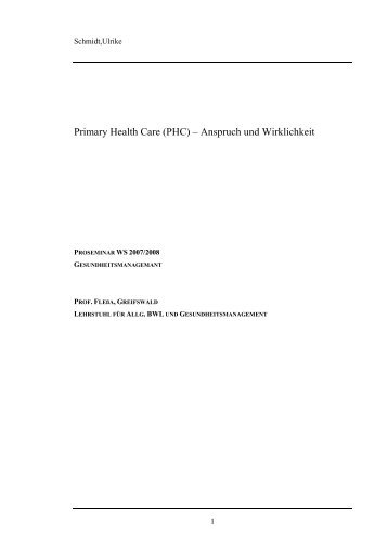 Primary Health Care (PHC) â Anspruch und Wirklichkeit - MMH/MMS