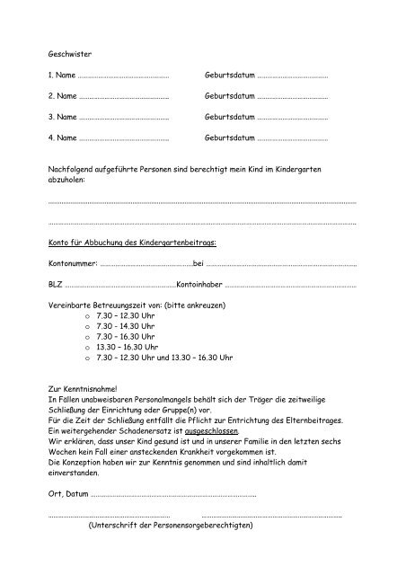Kindergarten Tigerente - Anmeldung - Merenberg
