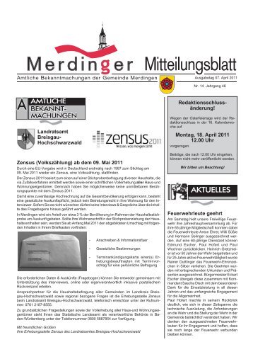 Ausgabe 14 des Gemeindeblatt vom 07.04.11 - Merdingen