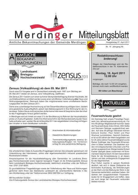 Ausgabe 14 des Gemeindeblatt vom 07.04.11 - Merdingen