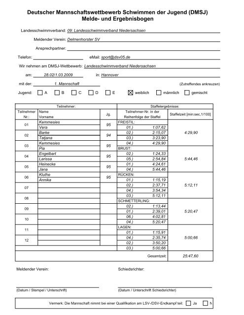 Mannschaftsbogen (PDF) - Landesschwimmverband ...