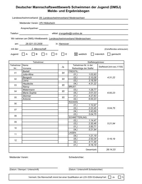 Mannschaftsbogen (PDF) - Landesschwimmverband ...