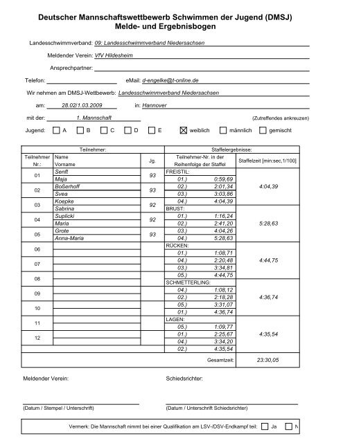 Mannschaftsbogen (PDF) - Landesschwimmverband ...